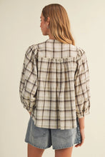 Load image into Gallery viewer, Shirred Yoke Plaid Blouse-Brown Multi