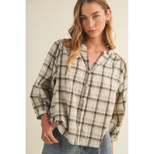 Load image into Gallery viewer, Shirred Yoke Plaid Blouse-Brown Multi