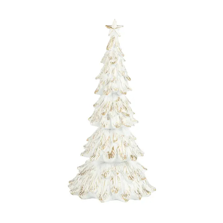 Fir Tree,White,Gold Wash Finish,8in