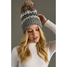 Load image into Gallery viewer, Gray, White &amp; Blush  Pattern Pom Hat
