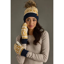 Load image into Gallery viewer, Cream, Mustard &amp; Navy Pattern Mittens
