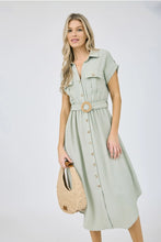 Load image into Gallery viewer, Collared Button Down Belted Midi Dress
