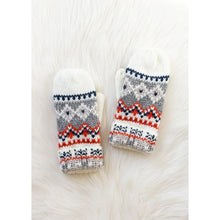 Load image into Gallery viewer, White, Navy &amp; Orange Patterned Mittens
