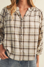 Load image into Gallery viewer, Shirred Yoke Plaid Blouse-Brown Multi
