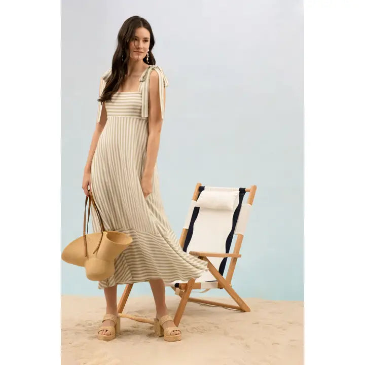 Stripe Tie Strap Sleeveless Maxi Dress