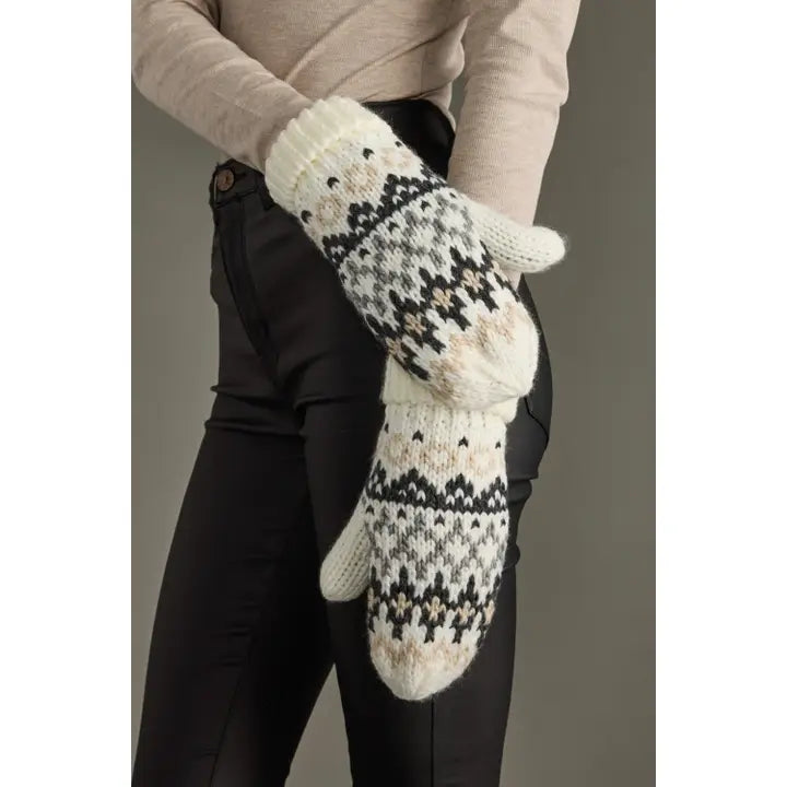 Ivory, Gray & Tan  Pattern Mittens