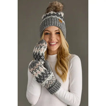 Load image into Gallery viewer, Gray, White &amp; Blush  Pattern Pom Hat
