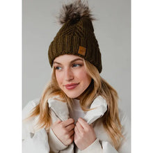 Load image into Gallery viewer, Olive Decorative Cable Knit Pom Hat
