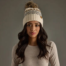 Load image into Gallery viewer, Cream, Black &amp; Camel Patterned Pom Hat
