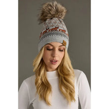 Load image into Gallery viewer, Gray Fox Pattern Pom Hat

