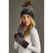 Load image into Gallery viewer, Dk. Gray, Red &amp; White  Pattern Mittens
