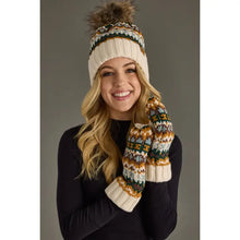Load image into Gallery viewer, Cream &amp; Multicolored Patterned Pom Hat
