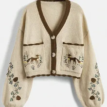 Load image into Gallery viewer, Fox Motif Cropped Cardigan
