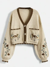 Load image into Gallery viewer, Fox Motif Cropped Cardigan

