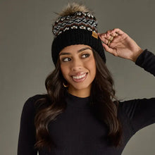 Load image into Gallery viewer, Black, White &amp; Brown Winter Pattern Pom Hat
