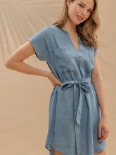 Load image into Gallery viewer, Belted  Cuff Sleeve Shirt Dress
