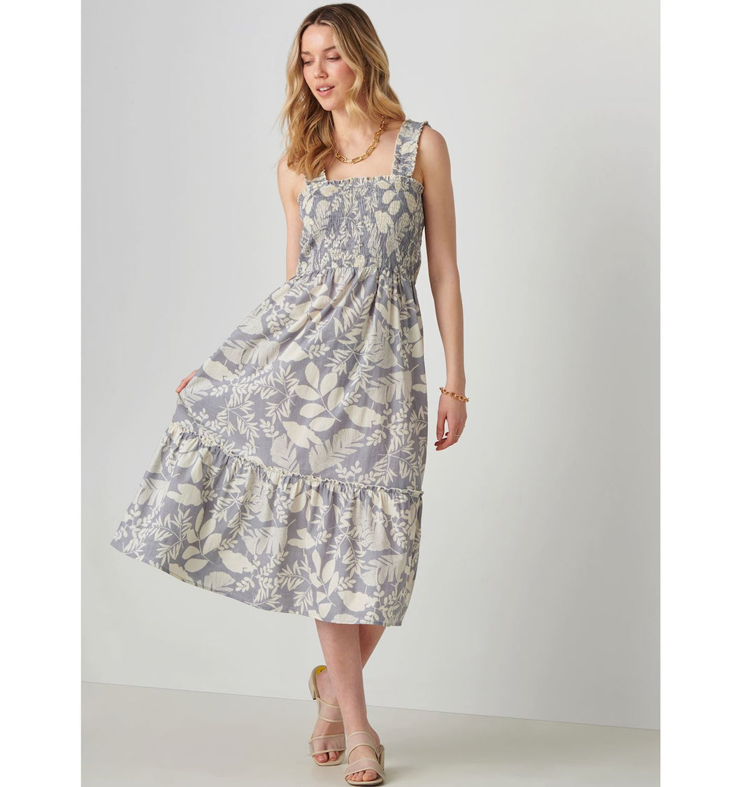 Botanical Print Cotton Midi Dress
