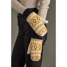 Load image into Gallery viewer, Cream, Mustard &amp; Navy Pattern Mittens

