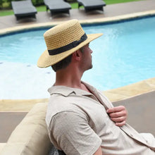 Load image into Gallery viewer, Sewn Paper Braid Boater Sun Hat
