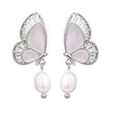 Load image into Gallery viewer, Silver MOP &amp; CZ Earrings

