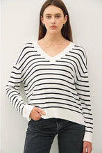 Load image into Gallery viewer, Striped V-Neck Lightweight Sweater (Black)
