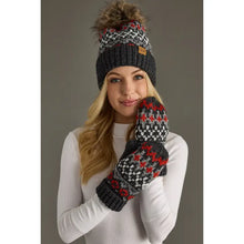 Load image into Gallery viewer, Dk. Gray, Red &amp; White  Pattern Mittens
