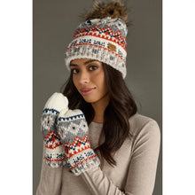 Load image into Gallery viewer, White, Navy &amp; Orange Patterned Mittens
