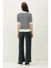 Load image into Gallery viewer, Striped Henley Sweater Top- Navy
