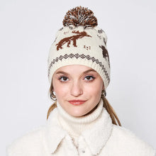 Load image into Gallery viewer, Nordic Reindeer Patterned Beanie with Pom

