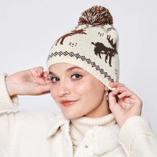 Load image into Gallery viewer, Nordic Reindeer Patterned Beanie with Pom
