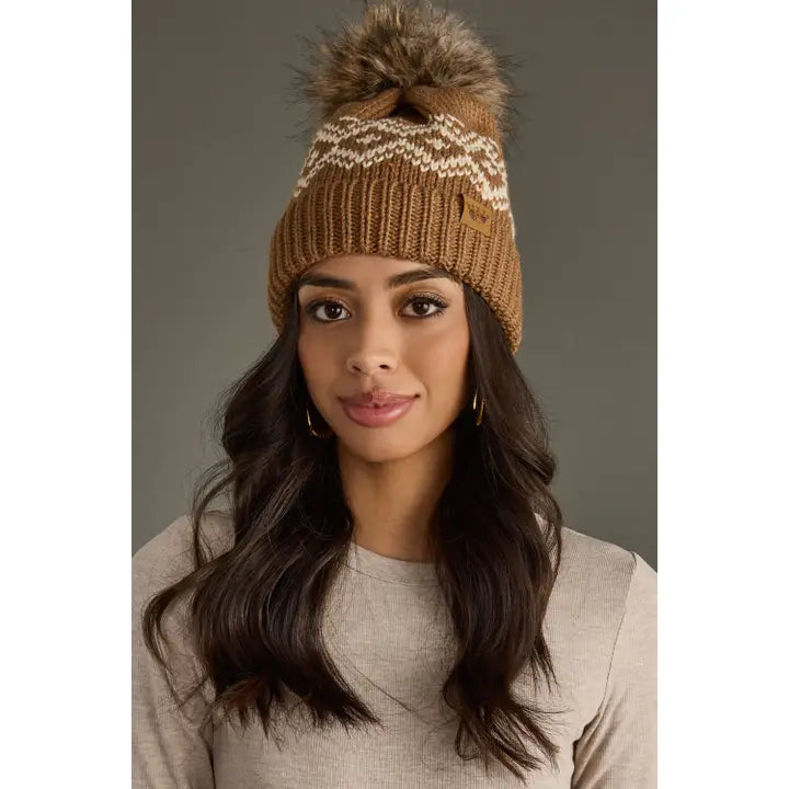 Brown & Speckled Patterned Pom Hat