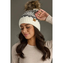 Load image into Gallery viewer, Ivory, Gray &amp; Tan  Pattern Pom Hat
