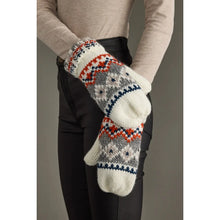 Load image into Gallery viewer, White, Navy &amp; Orange Patterned Mittens
