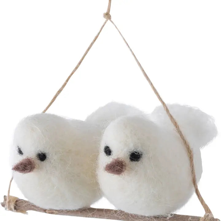Felt Snowy Wht Birds,A Hanging Branch,4.35in
