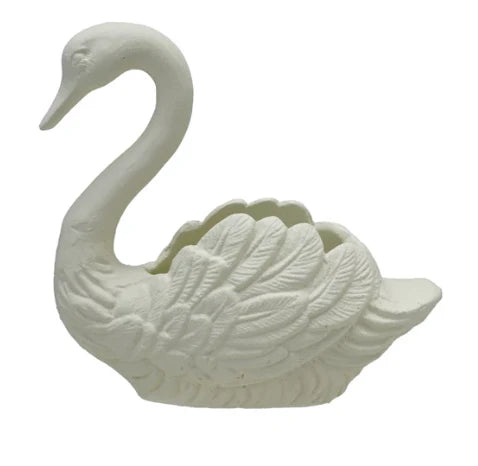 Cast Iron Swan container- Antique White