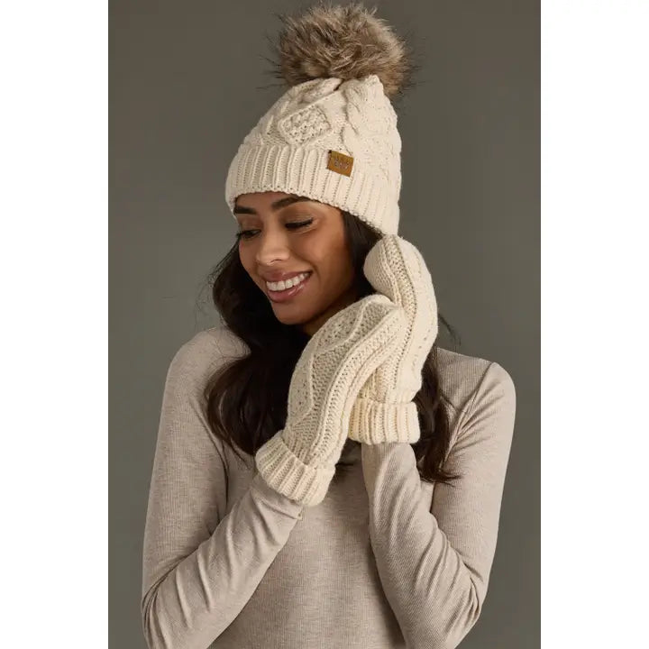Beige Cable Knit Mittens