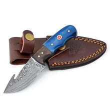 Load image into Gallery viewer, Damascus Skinning Gut Hook,( Blue)TD-176X
