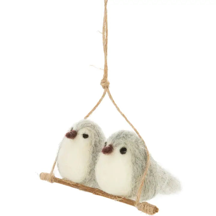 Felt Bird Couple,Swing Orn 4.35in