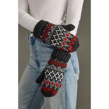 Load image into Gallery viewer, Dk. Gray, Red &amp; White  Pattern Mittens
