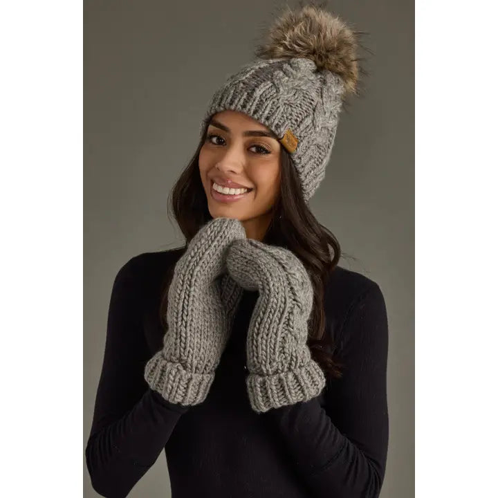 Gray Cable Knit Mittens