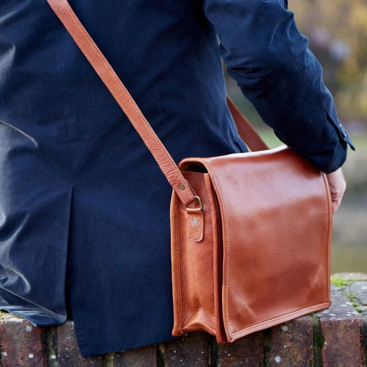 Medium Brown Leather Messenger Bag