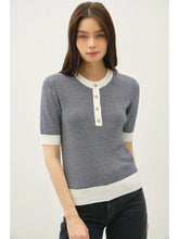 Load image into Gallery viewer, Striped Henley Sweater Top- Navy

