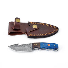 Load image into Gallery viewer, Damascus Skinning Gut Hook,( Blue)TD-176X
