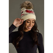 Load image into Gallery viewer, Ivory Cardinal Pattern Pom Hat
