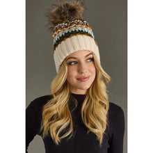 Load image into Gallery viewer, Cream &amp; Multicolored Patterned Pom Hat
