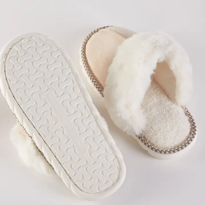 Fluffy Faux Fur Lined Indoor Slippers