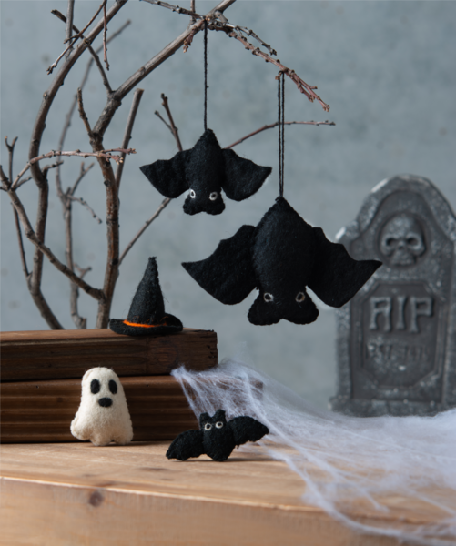 Handmade Felted Wool Bat Orn.