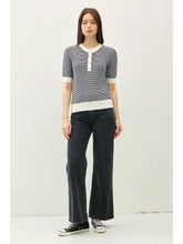 Load image into Gallery viewer, Striped Henley Sweater Top- Navy
