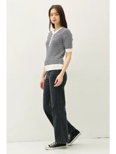 Load image into Gallery viewer, Striped Henley Sweater Top- Navy
