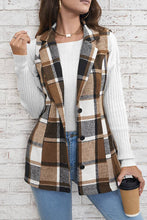 Load image into Gallery viewer, Brown Plaid Lapelle Collar Button Up Vest Coat ZK723
